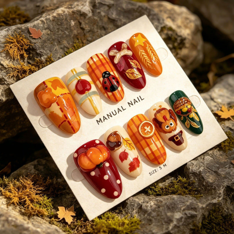 Thematic Autumn-Inspired Decorative Press-On Nails