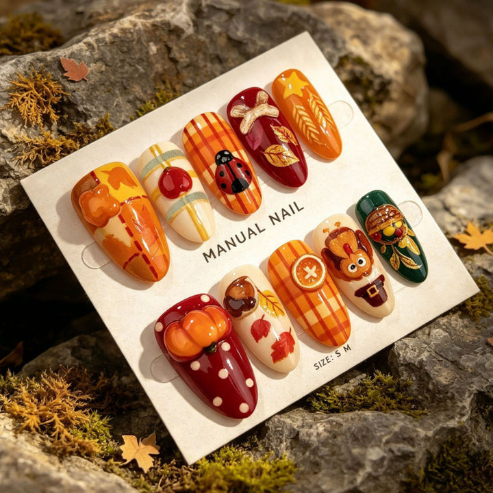 Thematic Autumn-Inspired Decorative Press-On Nails