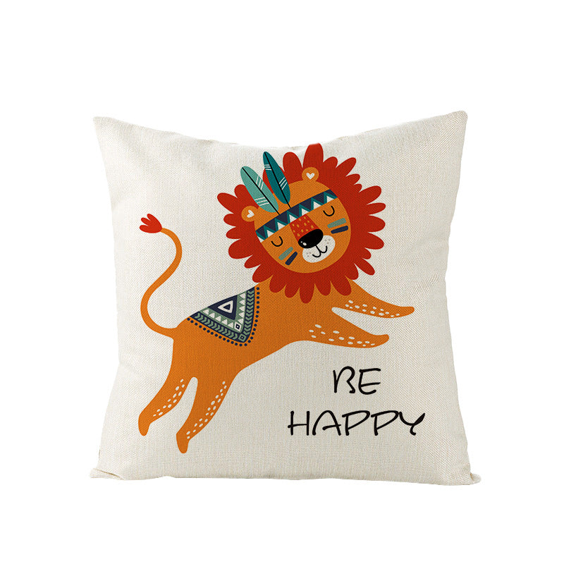 Decorative Throw Pillow Cover with Printed Giraffe Boho Nursery Design