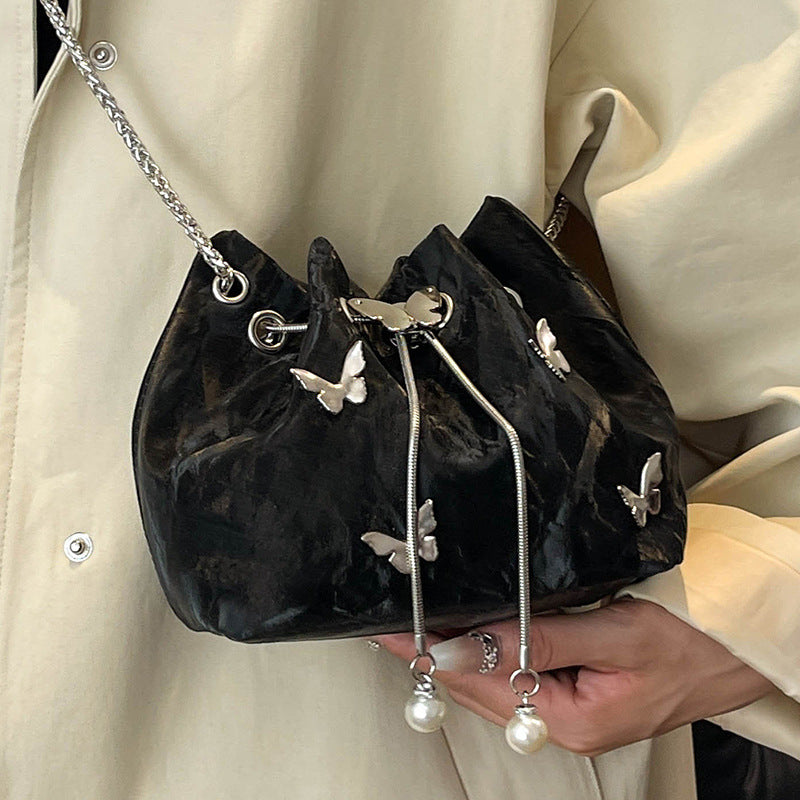 Butterfly Embellished Drawstring Handbag