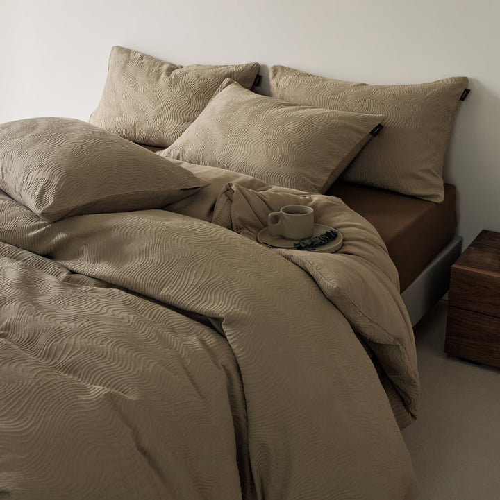 Textured Wavy-Quilted Cotton-Look Duvet Cover and Pillowcase Set