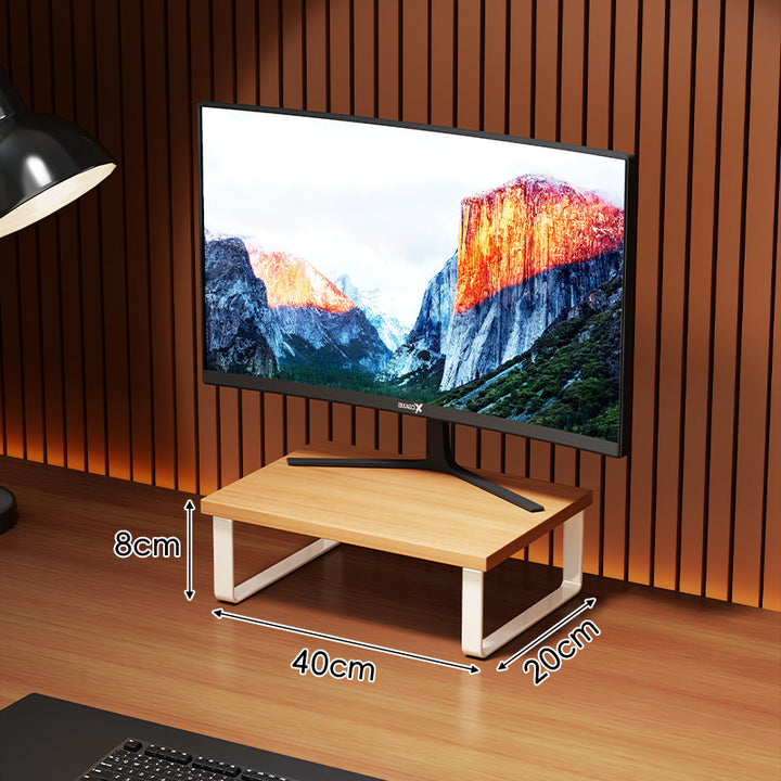 Compact Wooden-Top Monitor Riser Stand with Metal Frame and Under-Shelf Storage