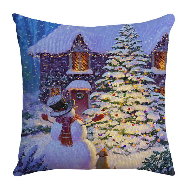 Decorative Linen-Cotton Santa Claus Holiday Throw Pillow Cover