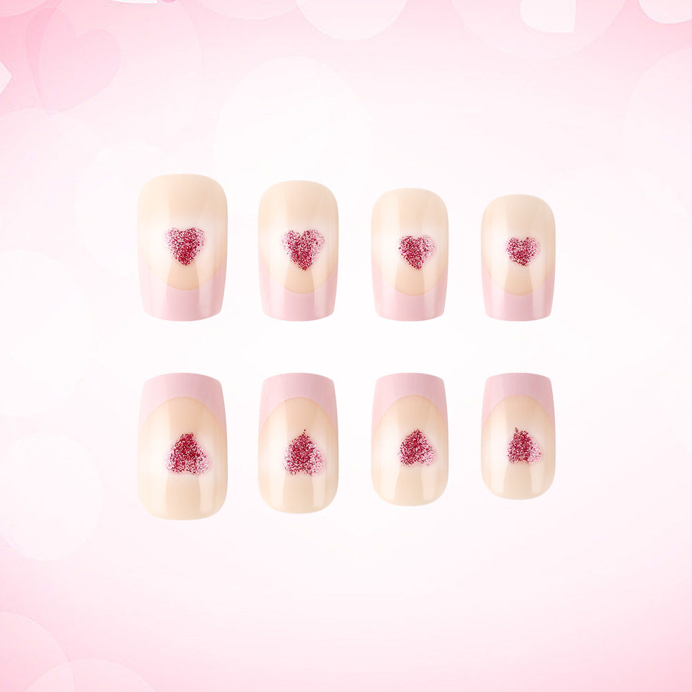 Heart-Embellished French Tip Acrylic Nails Stornfield