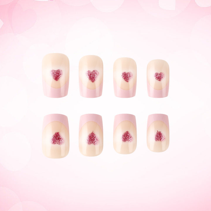 Heart-Embellished French Tip Acrylic Nails Stornfield