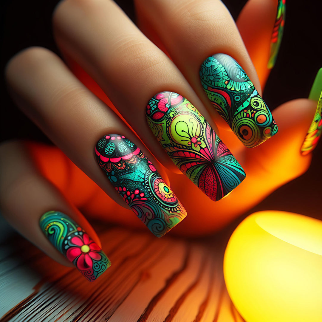 Creative Art Nails with Glowing Flower Design Stornfield
