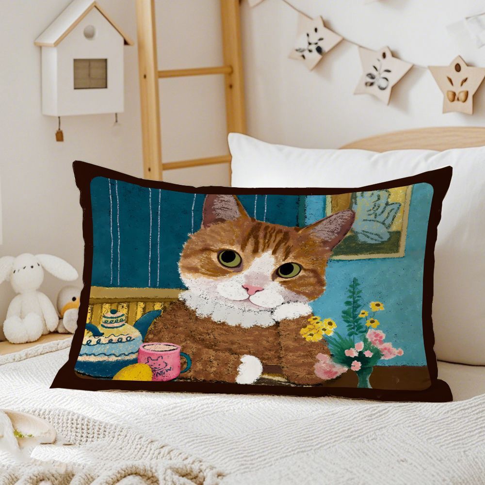 Artistic Cat-Themed Decorative Throw Pillow