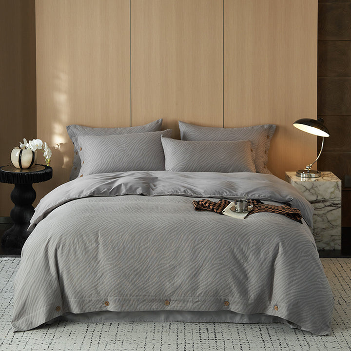 High-quality cotton satin bedding set with fine wave structure and button closure