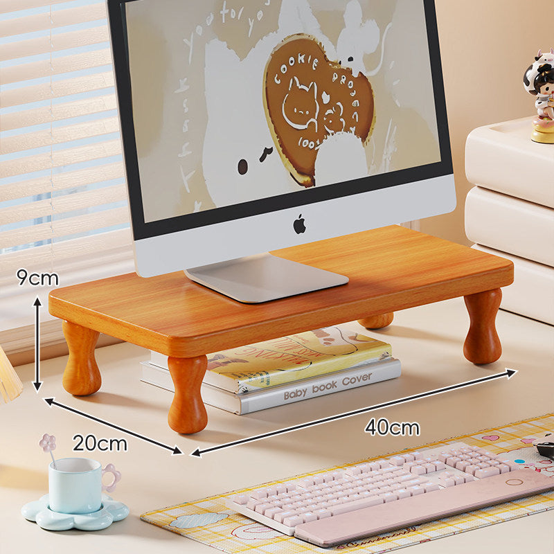 Solid Wood Elevated Desk Display Stand with Under-Shelf Storage and Sculpted Legs