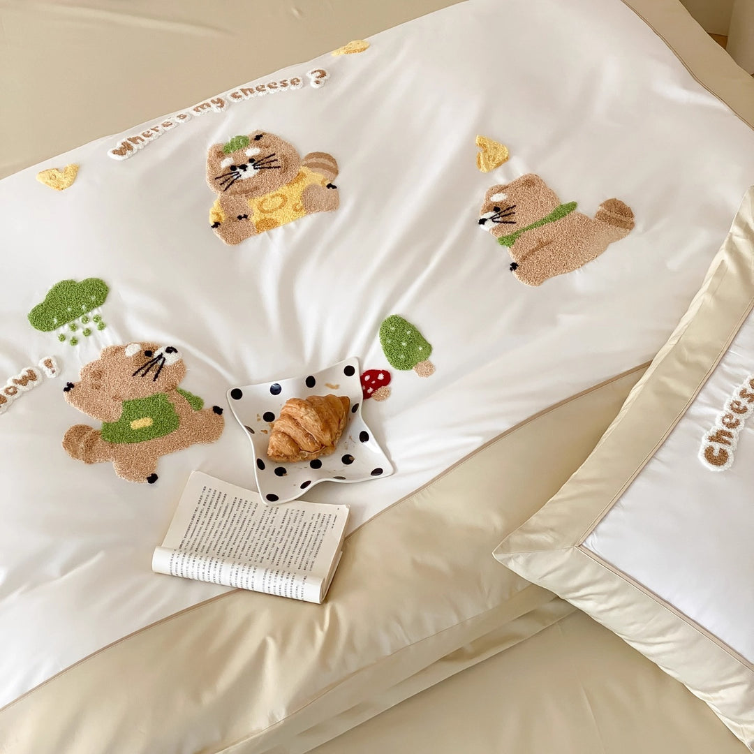 Embroidered Plush Appliqué Duvet Cover Set with Pillow Shams
