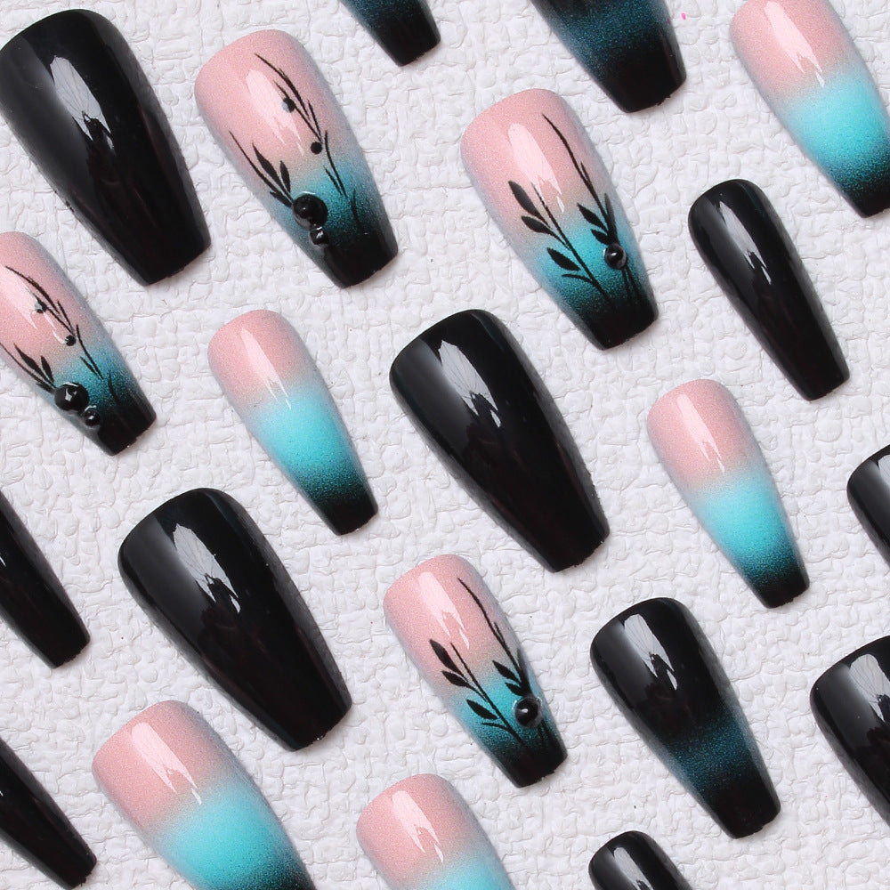 Ombre Press-On Nail Art with Floral Design Stornfield