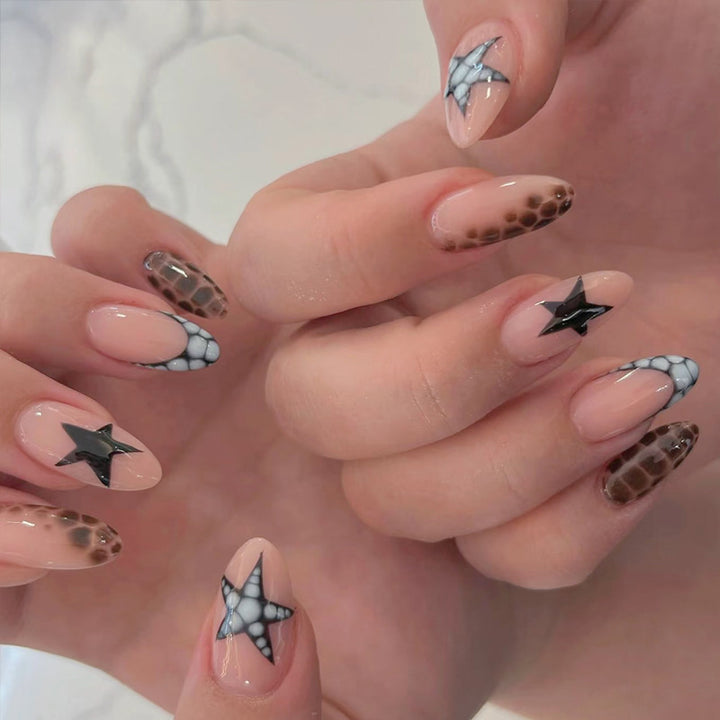 Artistic Press-On Nail Set with Unique Star and Texture Designs Stornfield