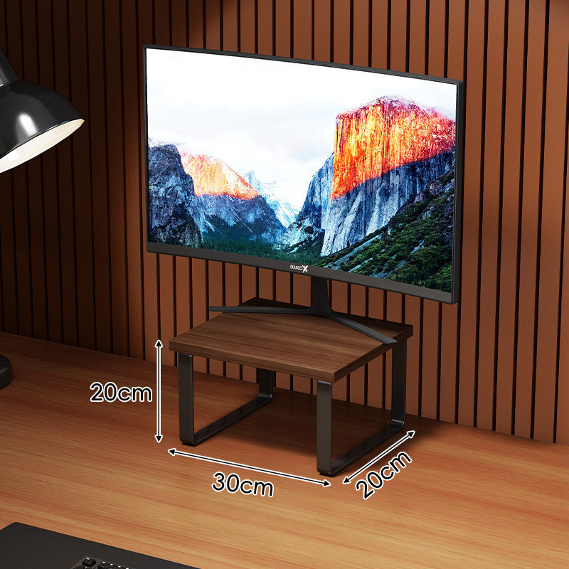 Compact Wooden-Top Monitor Riser Stand with Metal Frame and Under-Shelf Storage