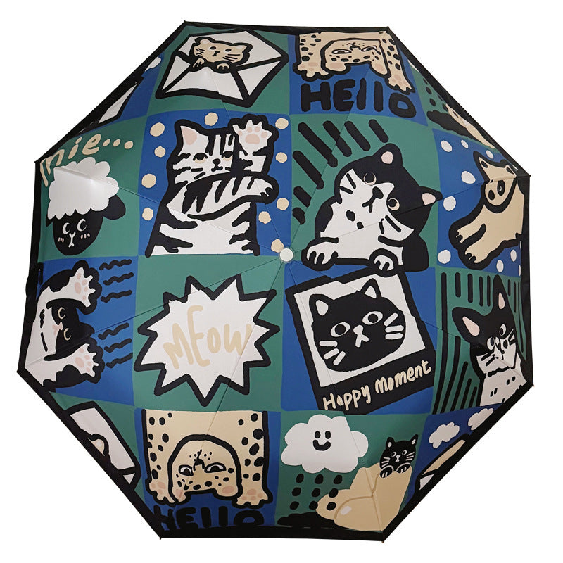Women's Foldable Umbrella with Playful Cat Pattern Stornfield