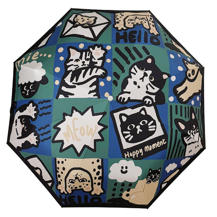 Women's Foldable Umbrella with Playful Cat Pattern Stornfield