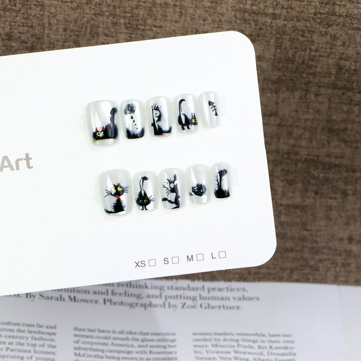 Whimsical Cat-Themed Press-On Nail Art Set Stornfield