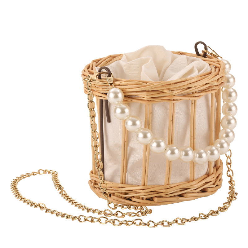 Ladies Stylish Basket Bag with Pearl Accents Stornfield