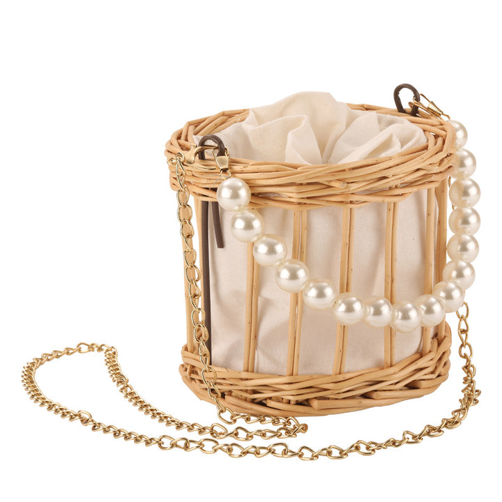 Ladies Stylish Basket Bag with Pearl Accents Stornfield
