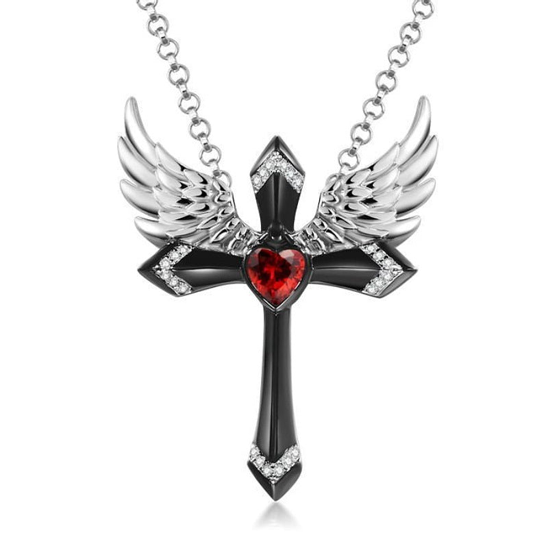 Gothic Angel Wing Cross Pendant Necklace Stornfield