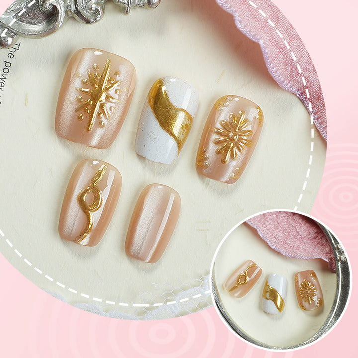 Elegant Gold-Embellished Press-On Nail Art Set