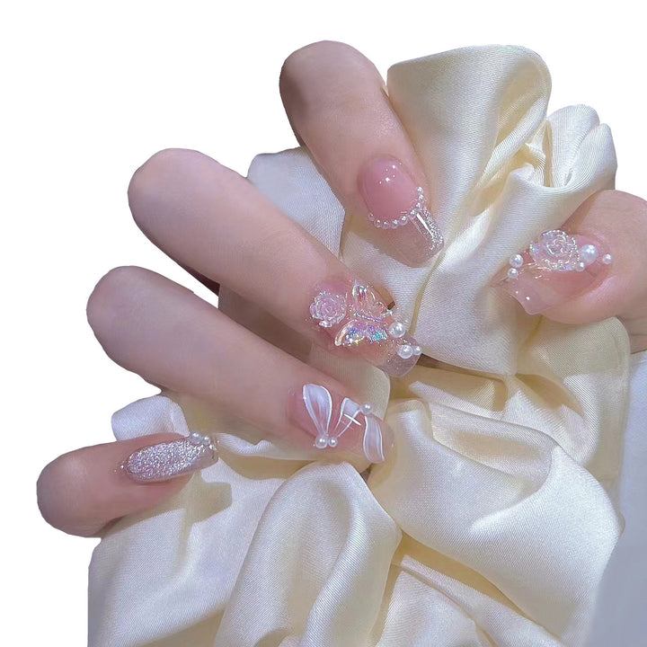 Artificial artificial nails with heart design and glitter elements Stornfield