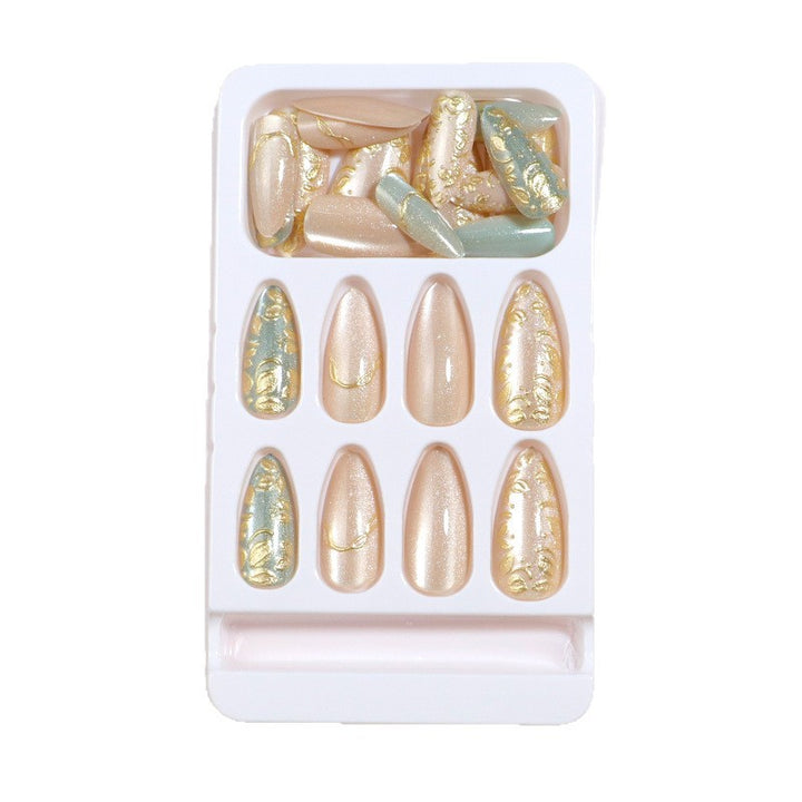 Artistic Stiletto Press-On Nail Set with Elegant Gold Accents Stornfield