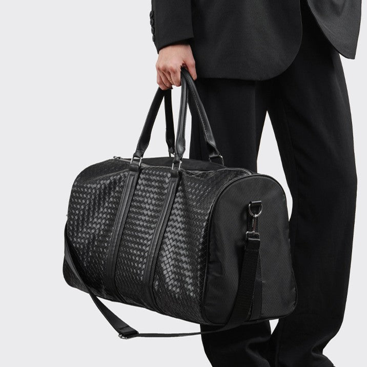 Premium Woven Leather Weekend Duffel Bag Stornfield