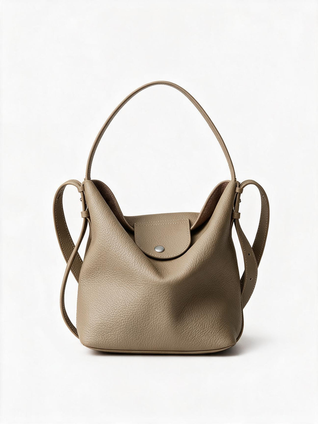 Pebbled Leather Slouchy Hobo Bucket Bag with Adjustable Strap