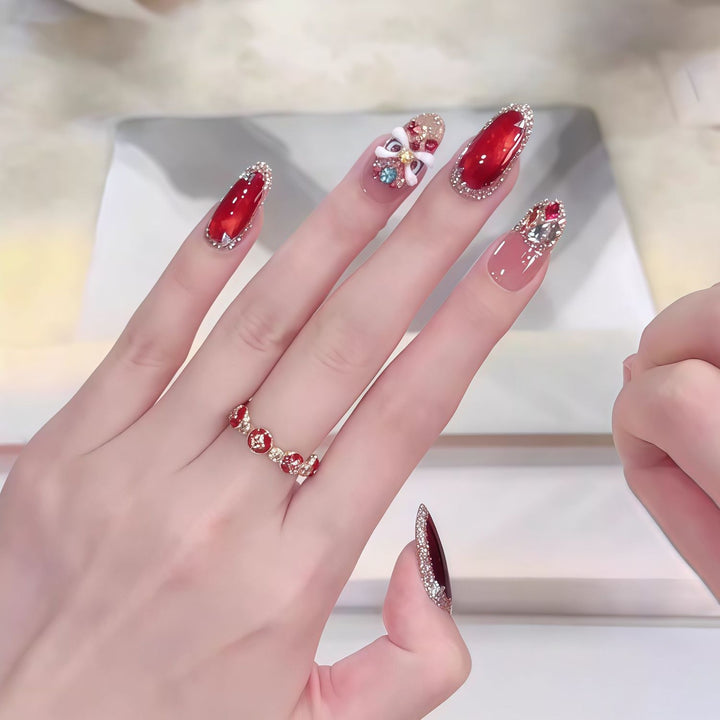 Elegant Gemstone Embellished Press-On Nail Set Stornfield