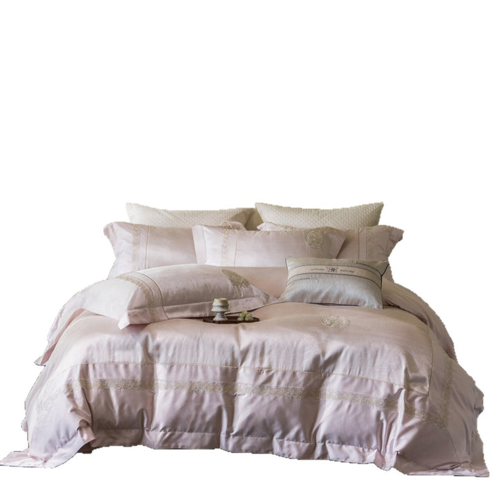 Luxury Embroidered Jacquard Sateen Duvet Cover Set with Lace Medallion Accents