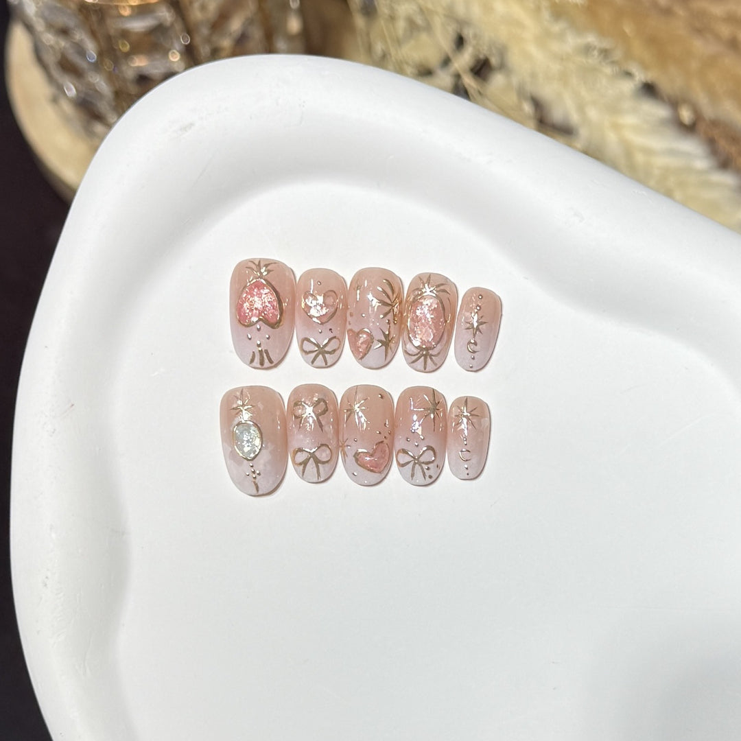 Decorative Press-On Nail Art Set with Heart and Glitter Accents Stornfield