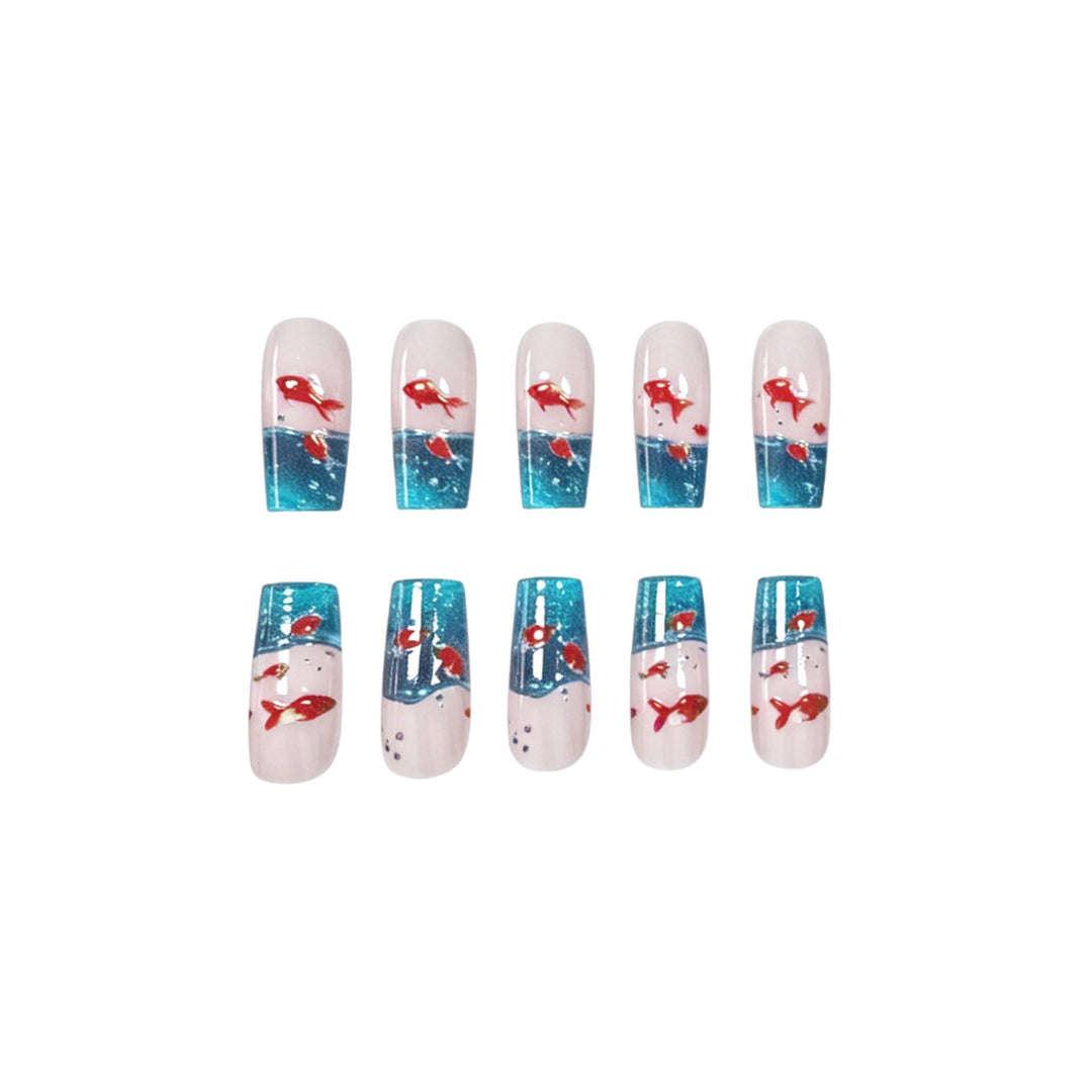 Artistic Aqua-Inspired Acrylic Nail Art Extensions Stornfield