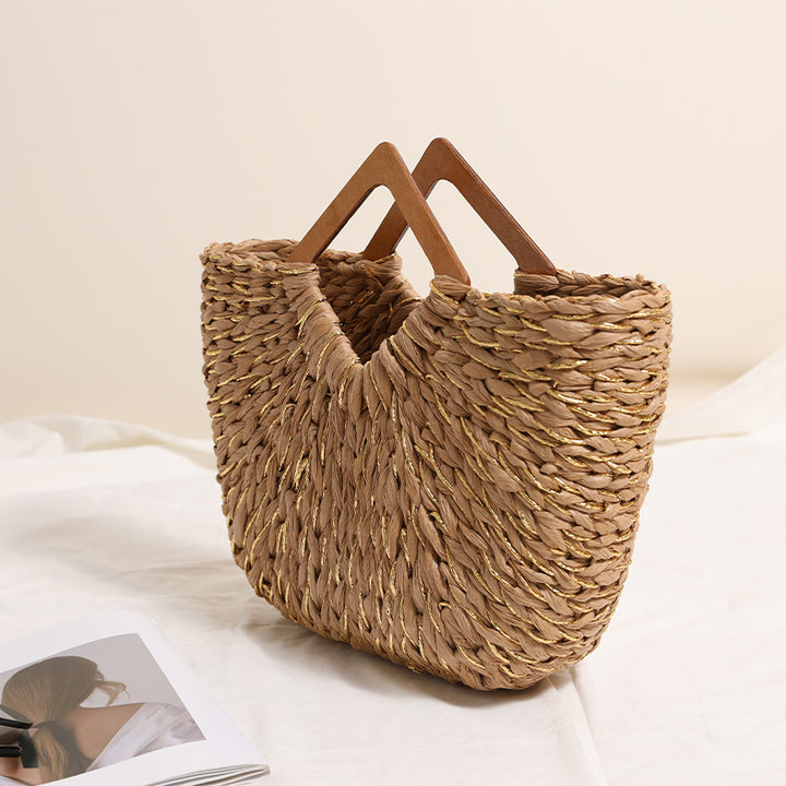 Handcrafted Portable Baskets Bag with Wooden Handles Stornfield