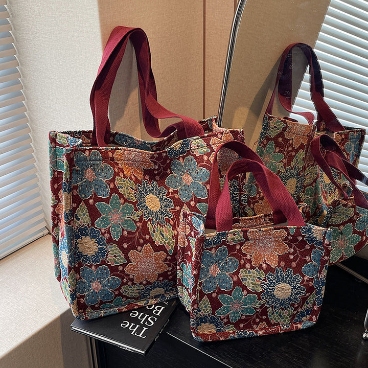 Floral Embroidered Tapestry Tote Bag