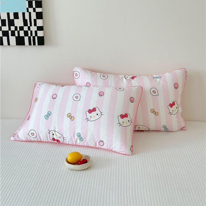 Children's pillowcase set made of cotton satin with panda print and checked design Stornfield