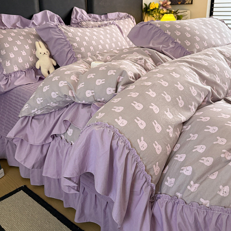 Vintage Floral Ruffled Duvet Cover Set