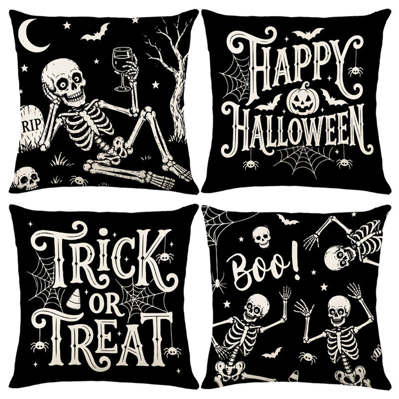 Halloween Ghost Cotton-Linen Square Throw Pillow Covers Set with Hidden Zipper