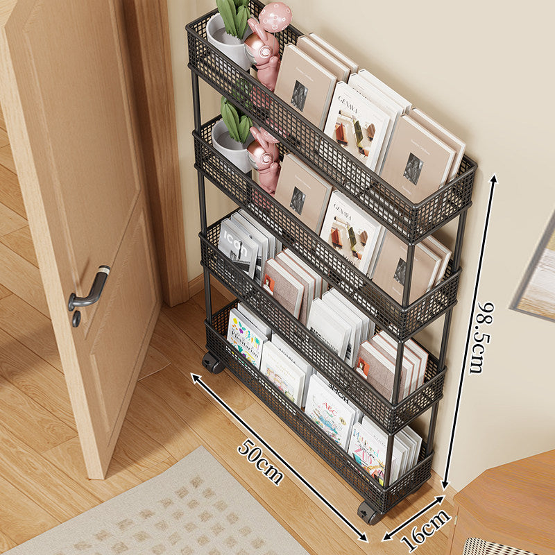 Slim Four-Tier Metal Mesh Narrow Bookshelf Organizer