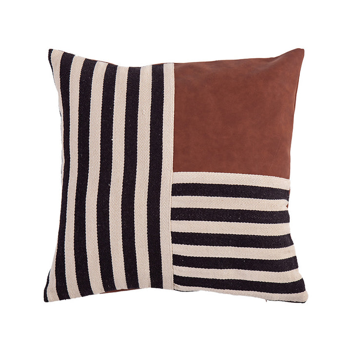 Square faux leather cushion cover with cross seam and concealed zipper