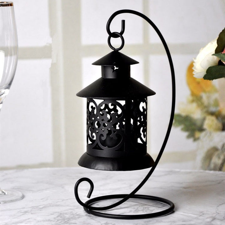 Decorative Filigree Hanging Tealight Lantern with Curved Metal Stand Set Stornfield