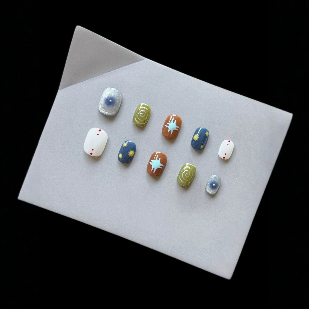 Artistic Press-On Nail Art Set with Unique Patterns