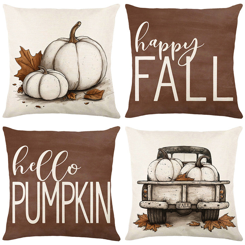 Decorative Square Throw Pillow Cover with Script 'Hello Pumpkin' Farmhouse Print