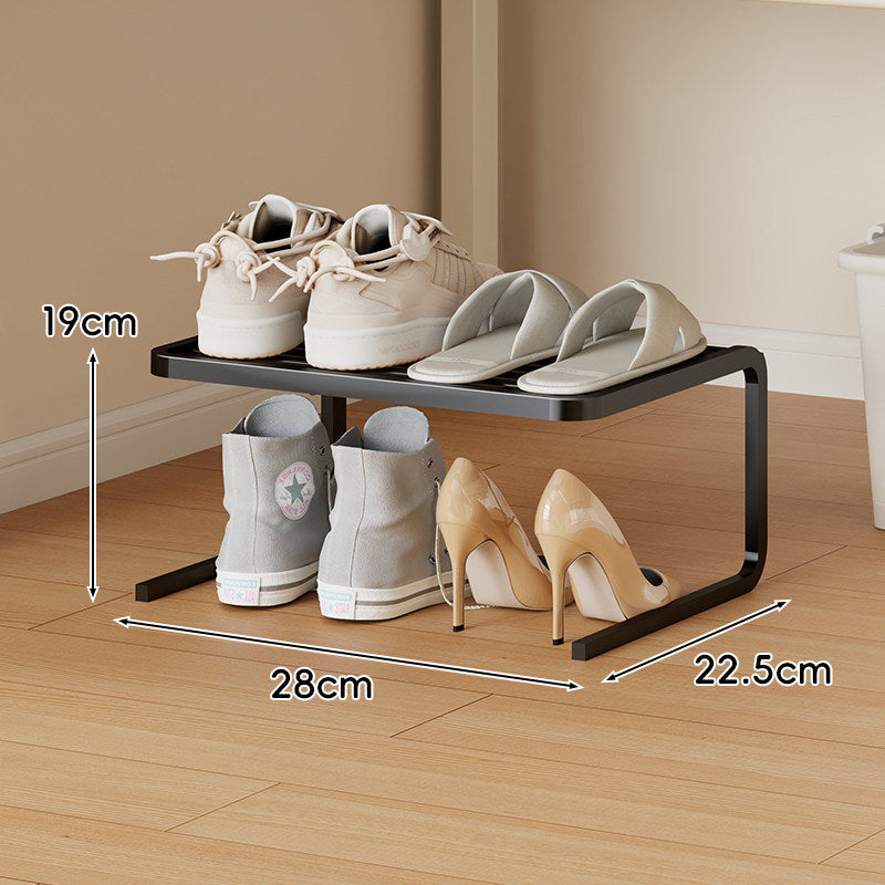 Compact Low-Profile Two-Tier Powder-Coated Metal Shoe Organizer