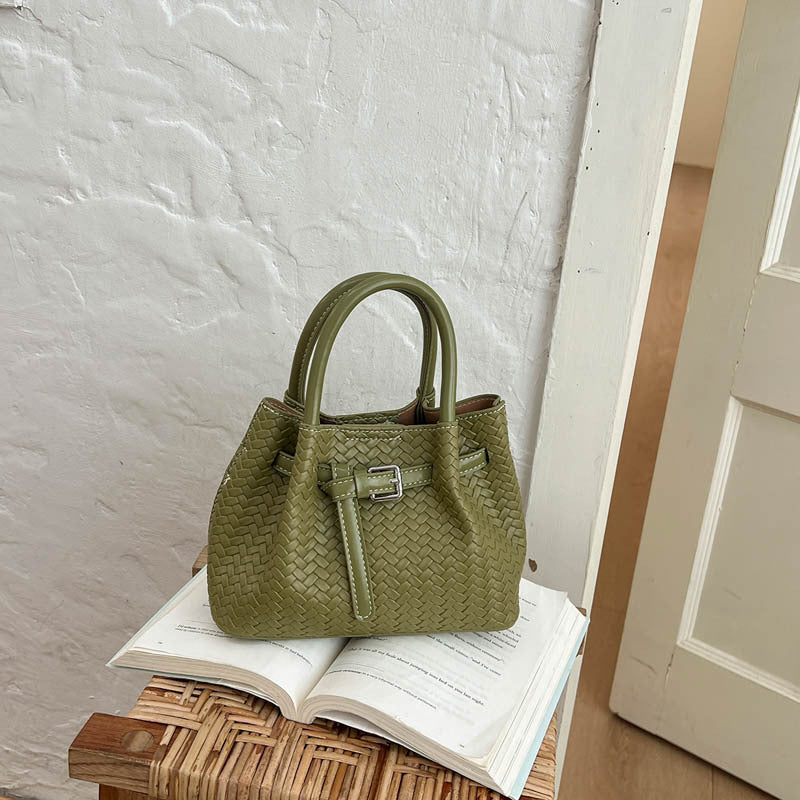 Woven Leather Handheld Tote
