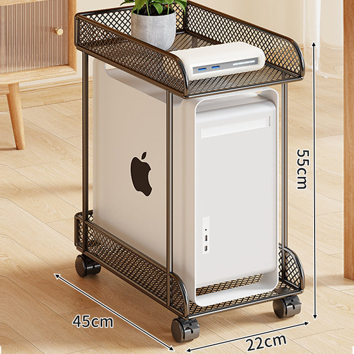 Under-Desk Rolling PC Tower Stand with Mesh Tray and Locking Casters
