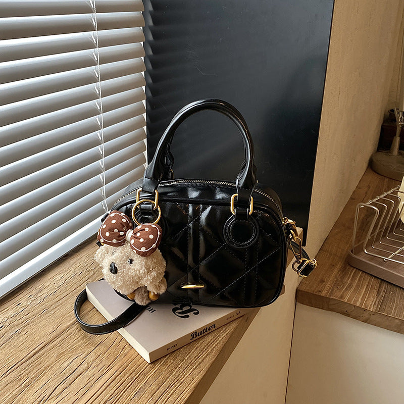 Quilted Mini Handbag with Plush Keychain