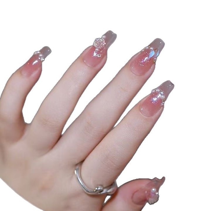 Decorative Press-On Nail Set with Rhinestone Accents Stornfield