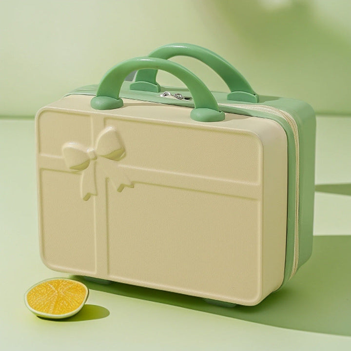 structured hard-shell cosmetic travel case with embossed bow and dual top handles Stornfield