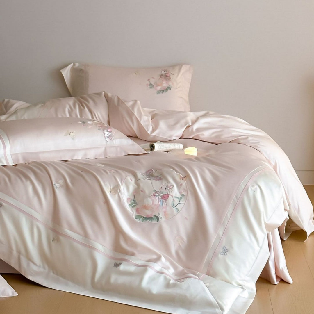Embroidered Floral Satin Duvet Cover Set
