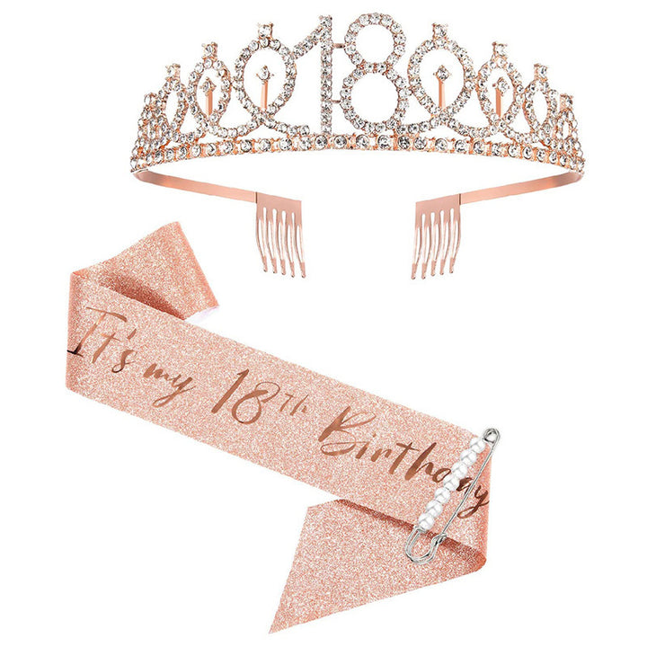 Women Crystal-Embellished Birthday Crown with Personalized Sash Stornfield